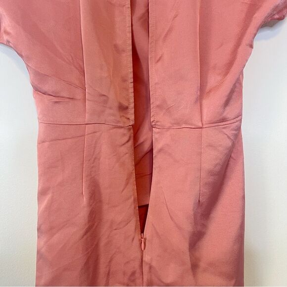 Anthropologie Ruched Asymmetrical Satin Mini Dress NEW Size 2 in Coral Pink - Picture 11 of 14